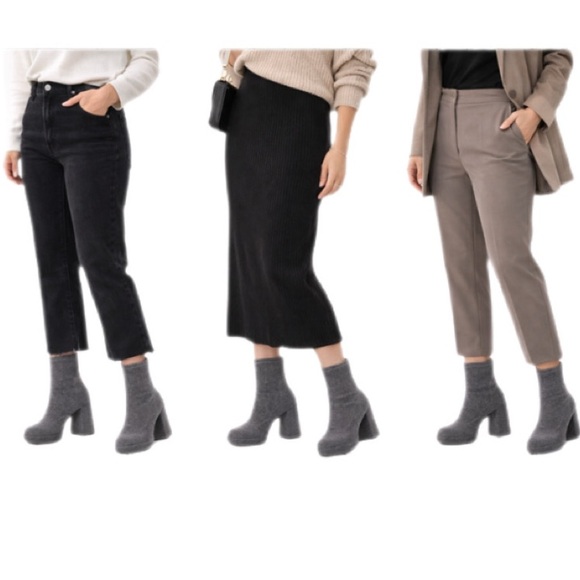 Abound Nordstrom Gray Ankle Boots Platform Block Heel Modern Stretch Boot NWT - Picture 7 of 10